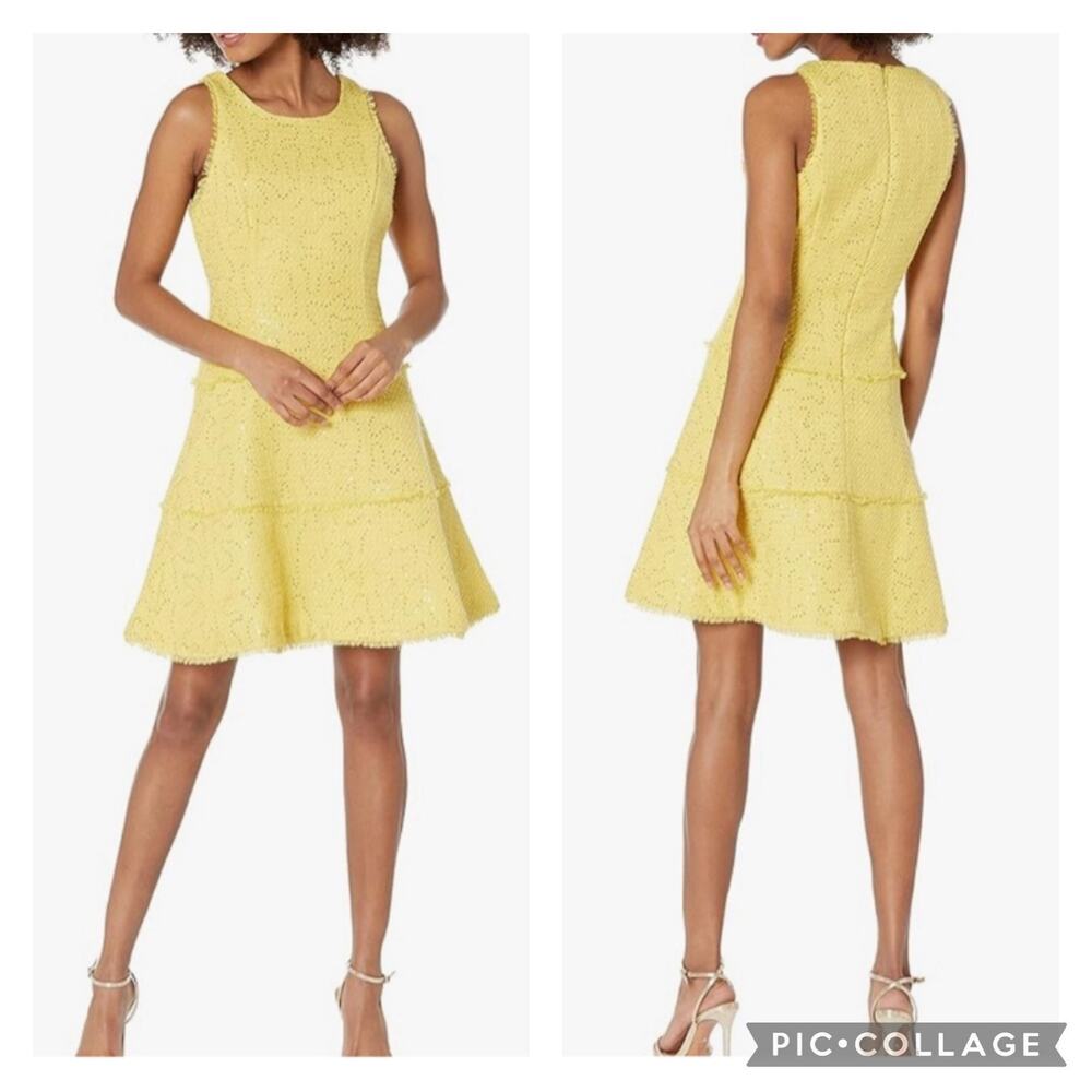 Likely Tweed Jewel Dress Sequined Yellow Sleeveless NEW Size 14
